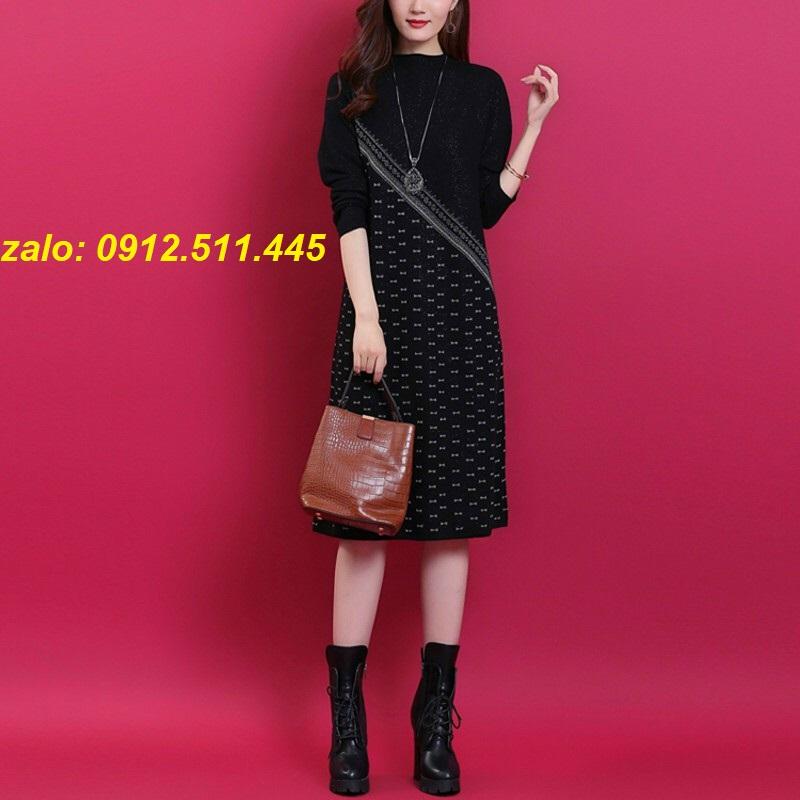 ĐẦM SUÔNG LEN DÁNG DÀI, ĐẦM LEN THỜI TRANG TRUNG NIÊN FORM SUÔNG GIẤU BỤNG