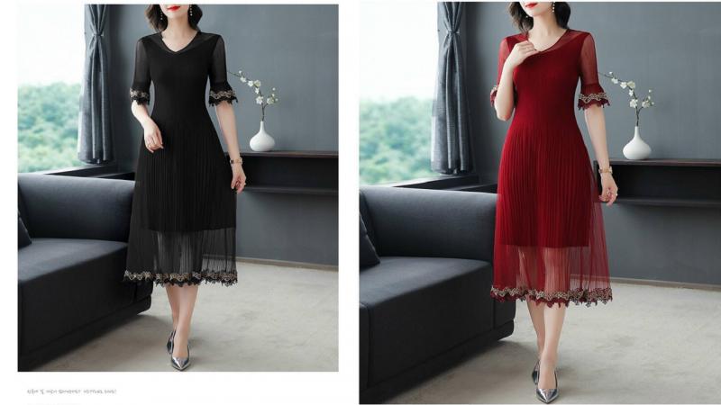 Đầm dự tiệc cao cấp, đầm Xoè ren nhúng dập ly mẫu mới hot trend 2021