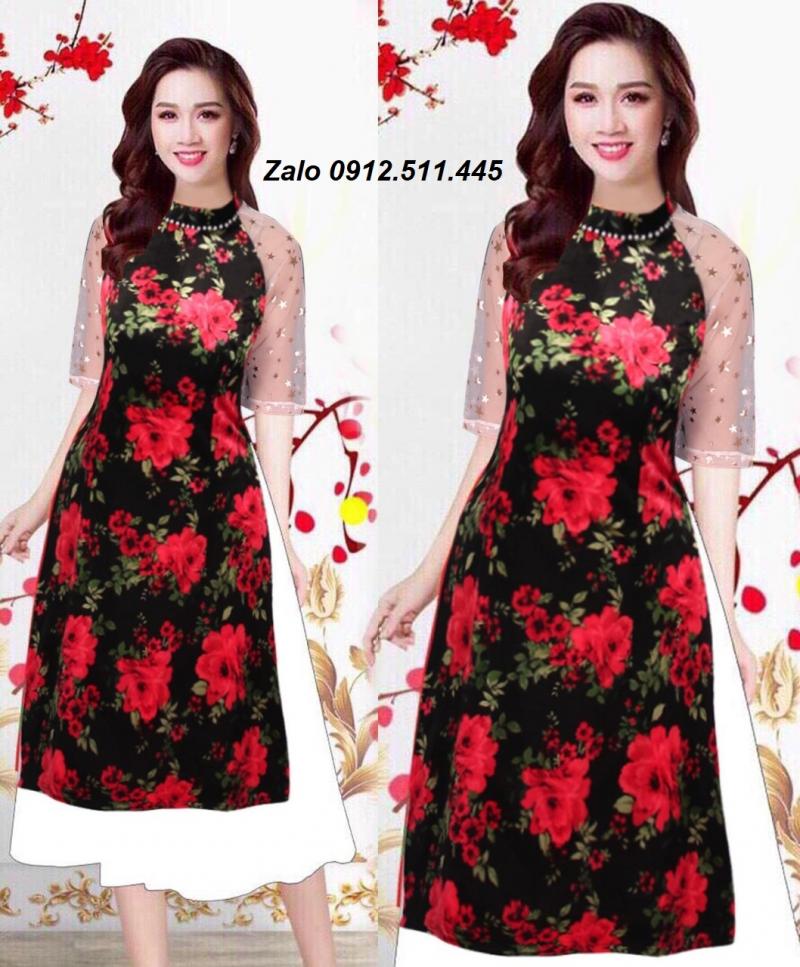 Những mẫu áo dài truyền thống họa tiết hoa đẹp, sang trọng, quý phái cho quý cô trung niên