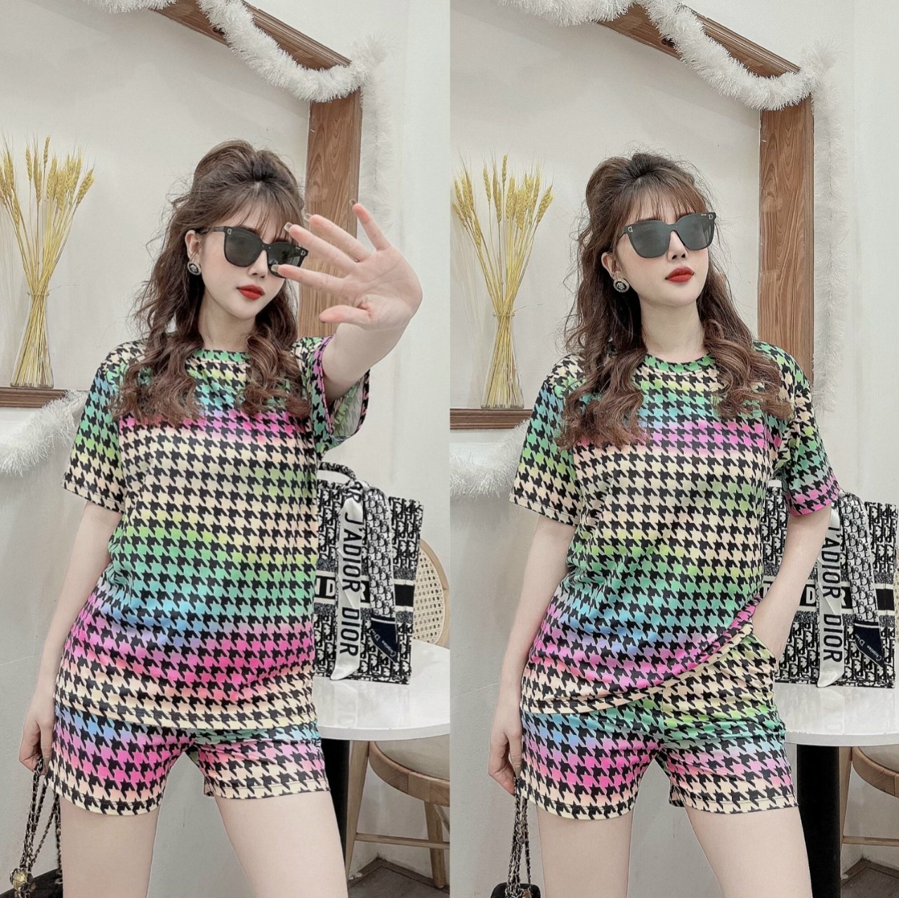 SET BỘ THỜI TRANG FOM RỘNG PHỐI  HỌA TIẾT CAO CẤP-BTN017