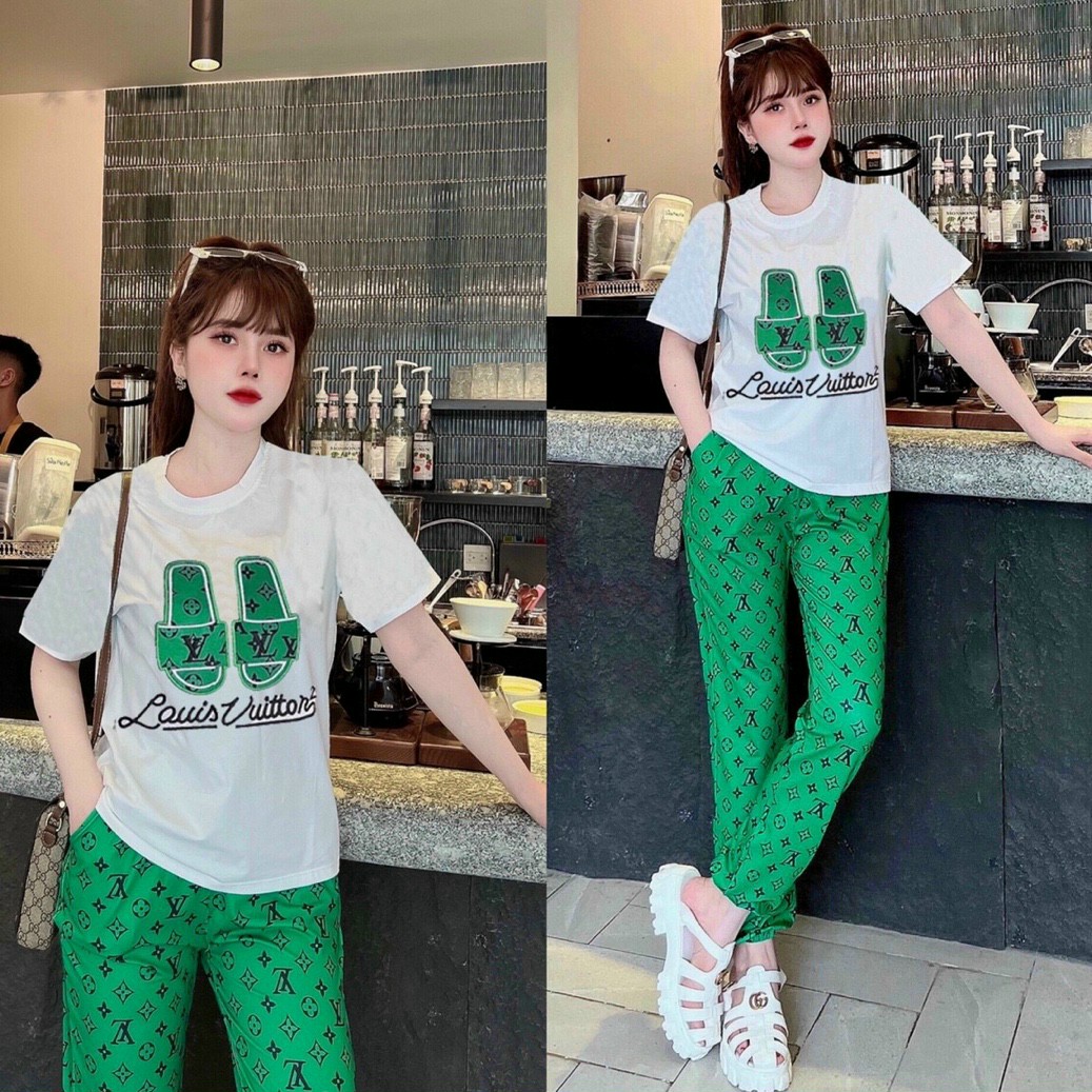 SET BỘ THỜI TRANG FOM RỘNG PHỐI  HỌA TIẾT LV THÊU CAO CẤP SANH CHẢNH-BTN019