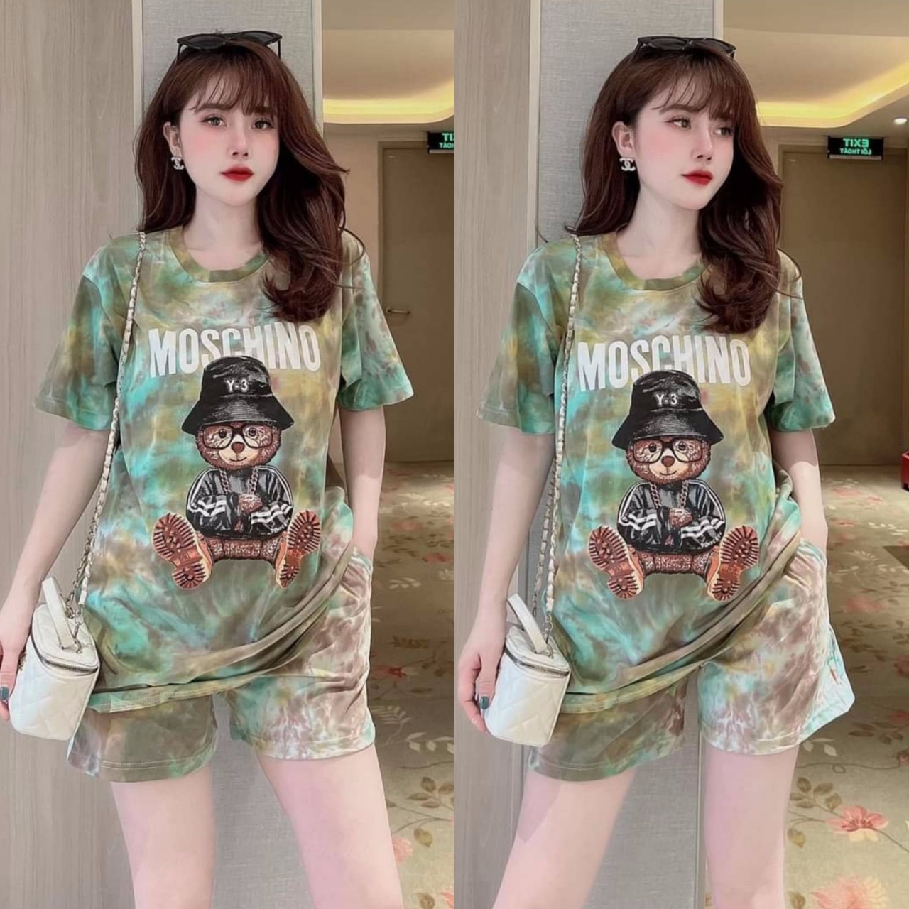 SET BỘ THỜI TRANG FOM RỘNG   PHỐI  HỌA TIẾT GẤU MOSCHINO KIỂU DÁNG TRẺ TRUNG SÀNH ĐIỆU NỖI BẬT-BTN457