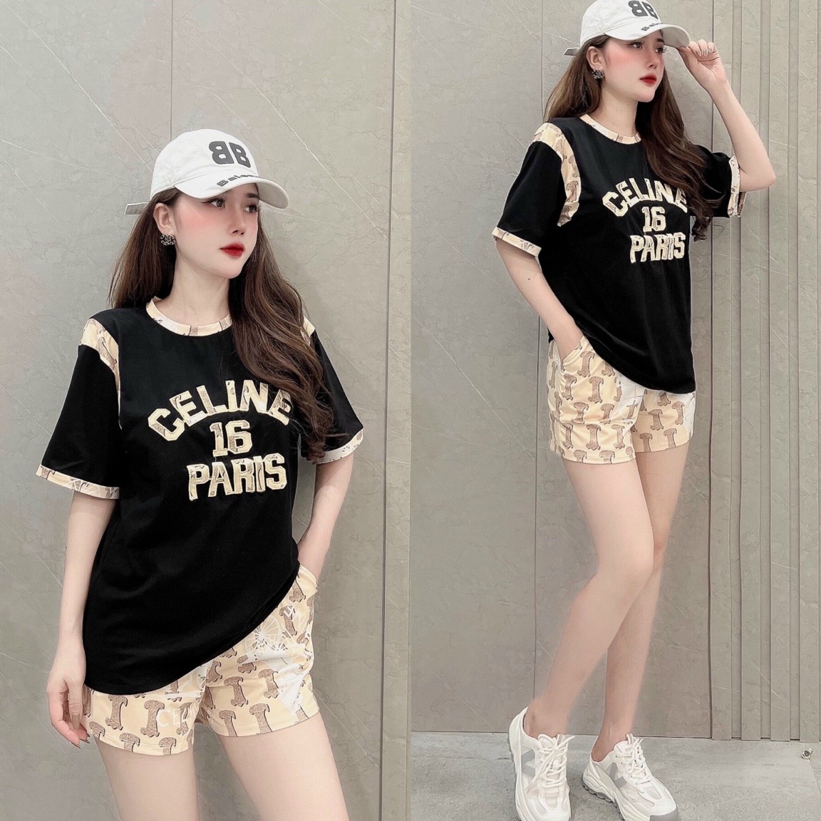 SET BỘ THỜI TRANG FOM RỘNG CHỮ THÊU CELINE SẮC SẢO SÀNH ĐIỆU-BTN464