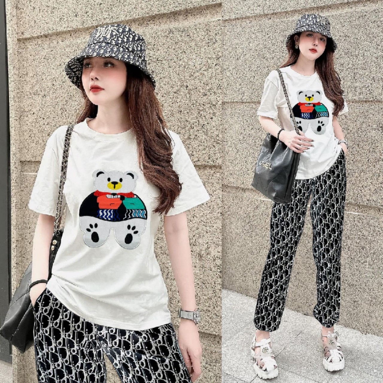BỘ DÀI FROM RỘNG HỌA TIẾT GẤU THÊU CỰC ĐẸP CAO CẤP