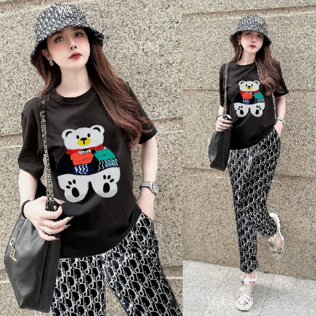 BỘ DÀI FROM RỘNG HỌA TIẾT GẤU THÊU CỰC ĐẸP CAO CẤP