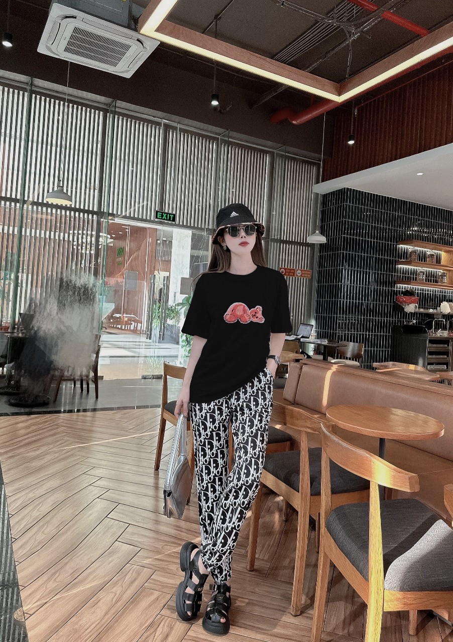 BỘ DÀI FROM RỘNG ỐNG SUÔNG PHỐI HỌA TIẾT LOGO THÊU CAO CẤP