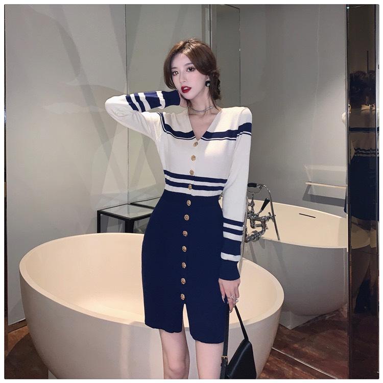 ĐẦM BODY LEN CỔ V PHỐI NÚT CAO CẤP D19