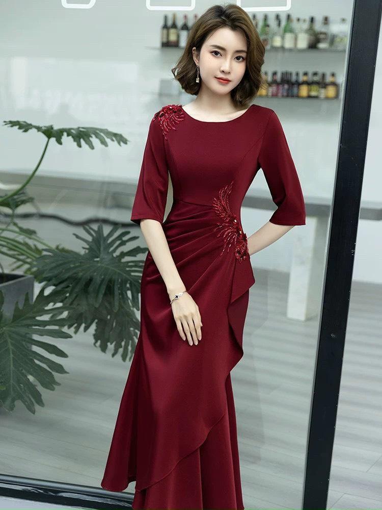 ĐẦM DỰ TIỆC THÊU HOA ĐUÔI CÁ D32
