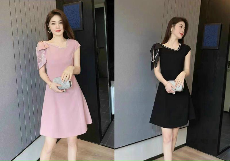 (HẾT HÀNG) ĐẦM SUÔNG LỆCH VAI HỘT CHÂU SANG TRỌNG XINH XẮN-HN1159