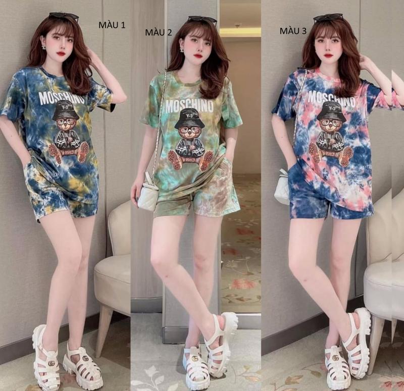 SET BỘ THỜI TRANG FOM RỘNG   PHỐI  HỌA TIẾT GẤU MOSCHINO KIỂU DÁNG TRẺ TRUNG SÀNH ĐIỆU NỖI BẬT-BTN457